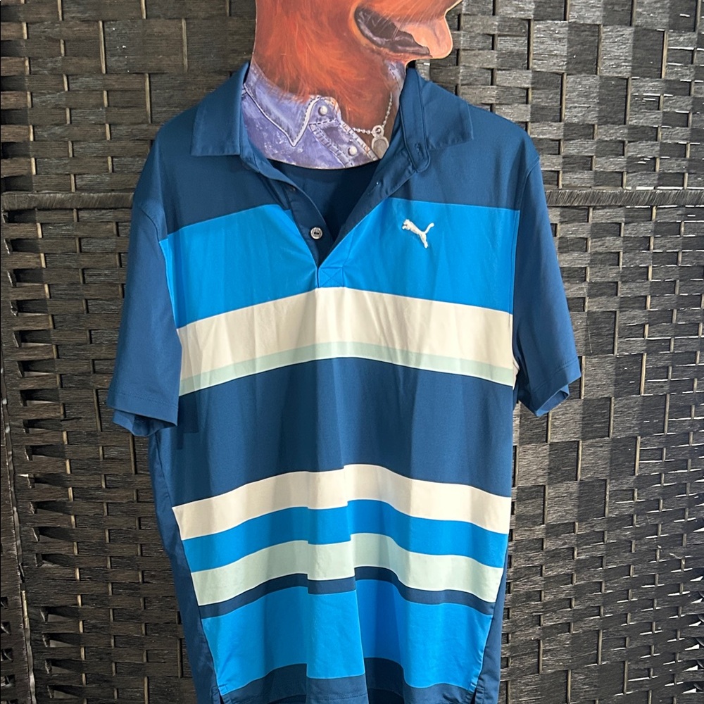 Puma Men’s Blue Multi-Stripe Polo